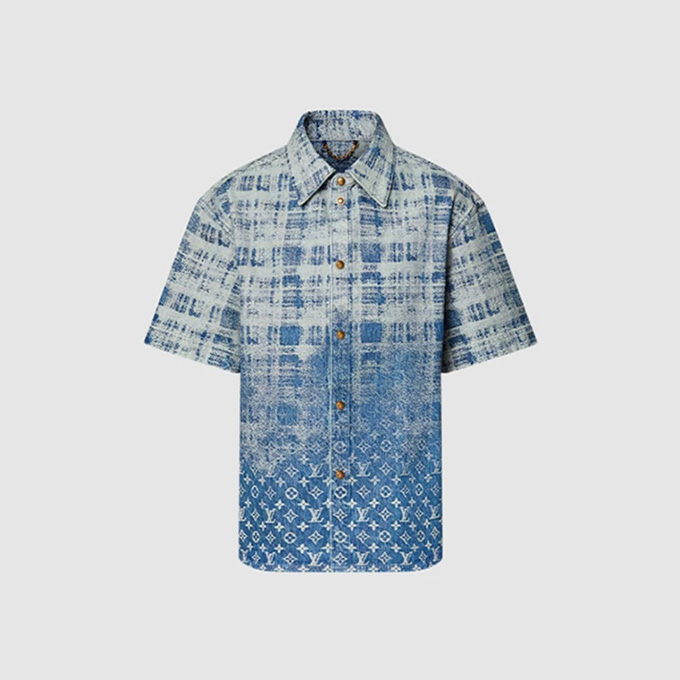 lv louis vuitton gradient monogram denim short-sleeve shirt
